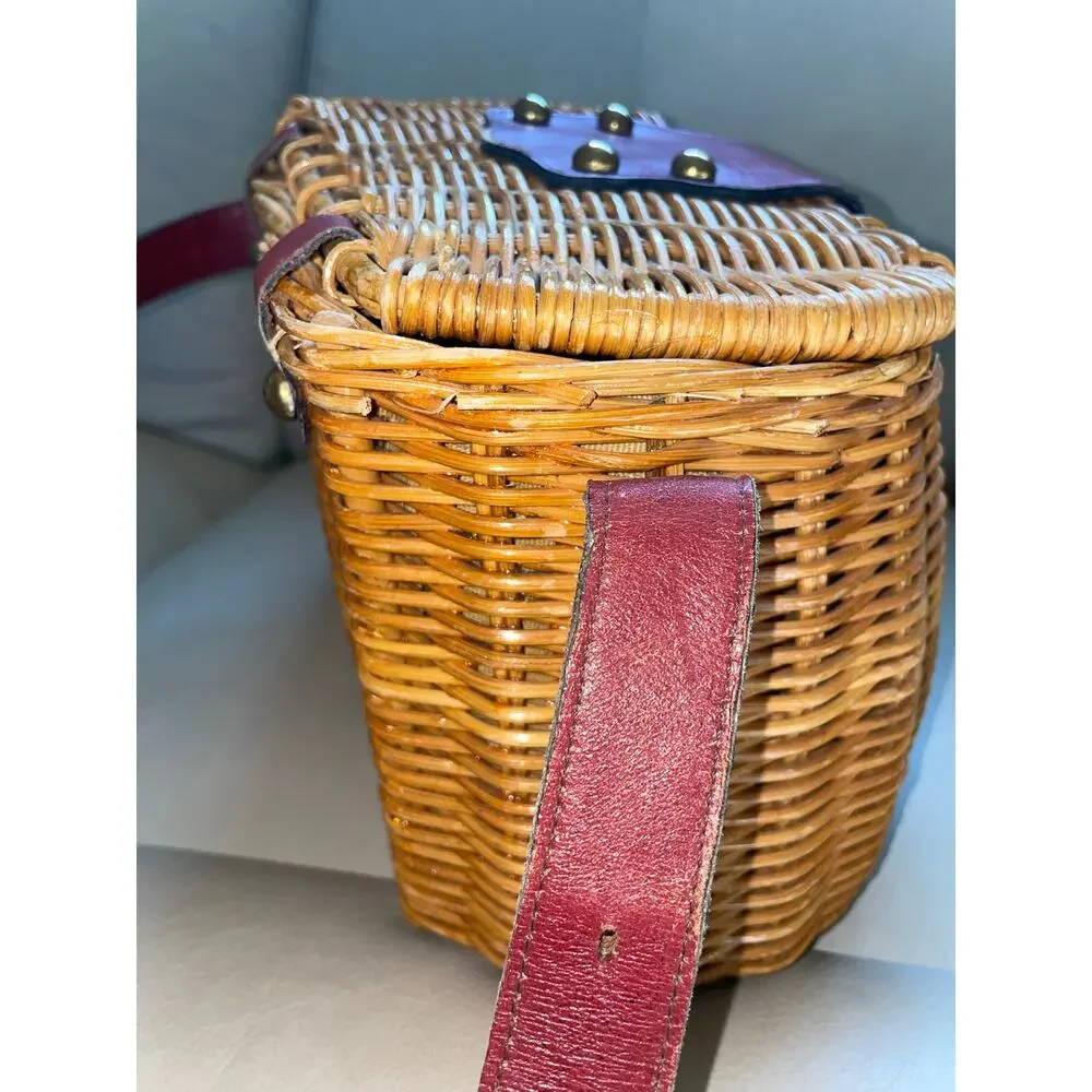 Vintage Etienne Aigner Wicker Fishing Creel Style 1950s–1960s MCM Purse - READ - Picture 14 of 16